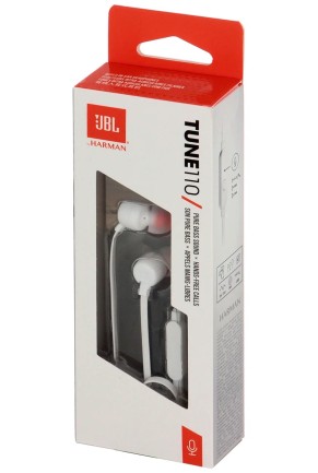 Наушники JBL T110, вакуумные, с микрофоном, белые