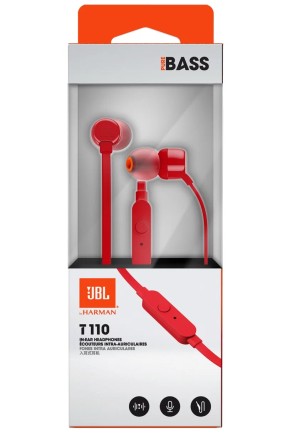 Наушники вакуумные JBL T110, с микрофоном, красные