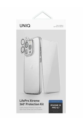 Набор Bundle Uniq для iPhone 15 Pro Max 360 Clear (Lifepro Xtreme +Optix glass +Camera lens)